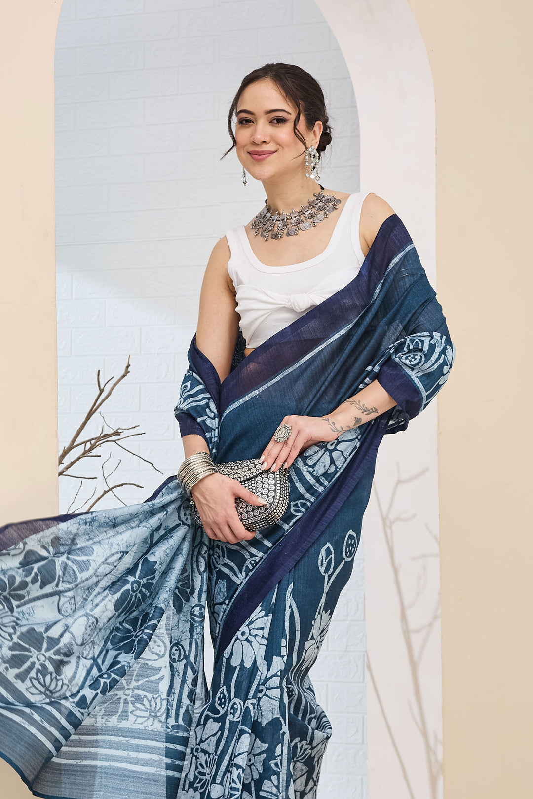 Graceful Blue Color Silk Saree With Printed Work