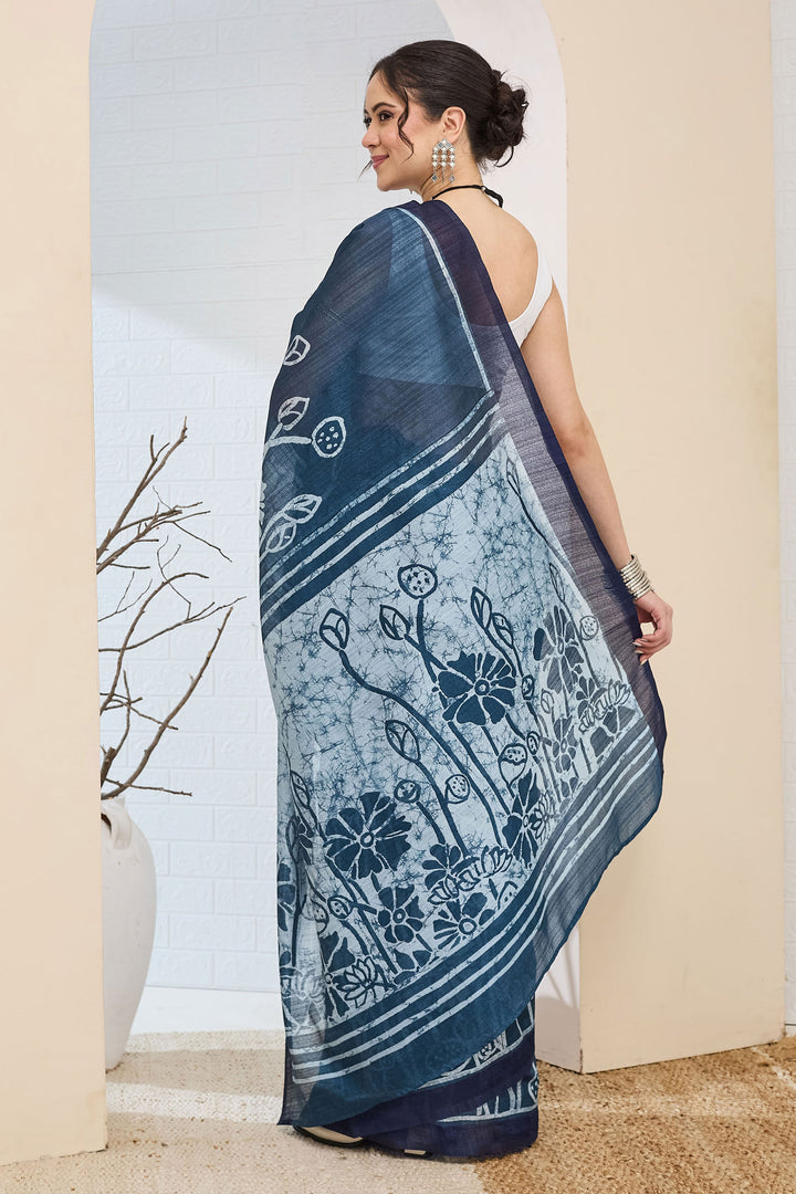 Graceful Blue Color Silk Saree With Printed Work