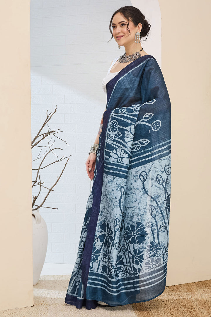 Graceful Blue Color Silk Saree With Printed Work