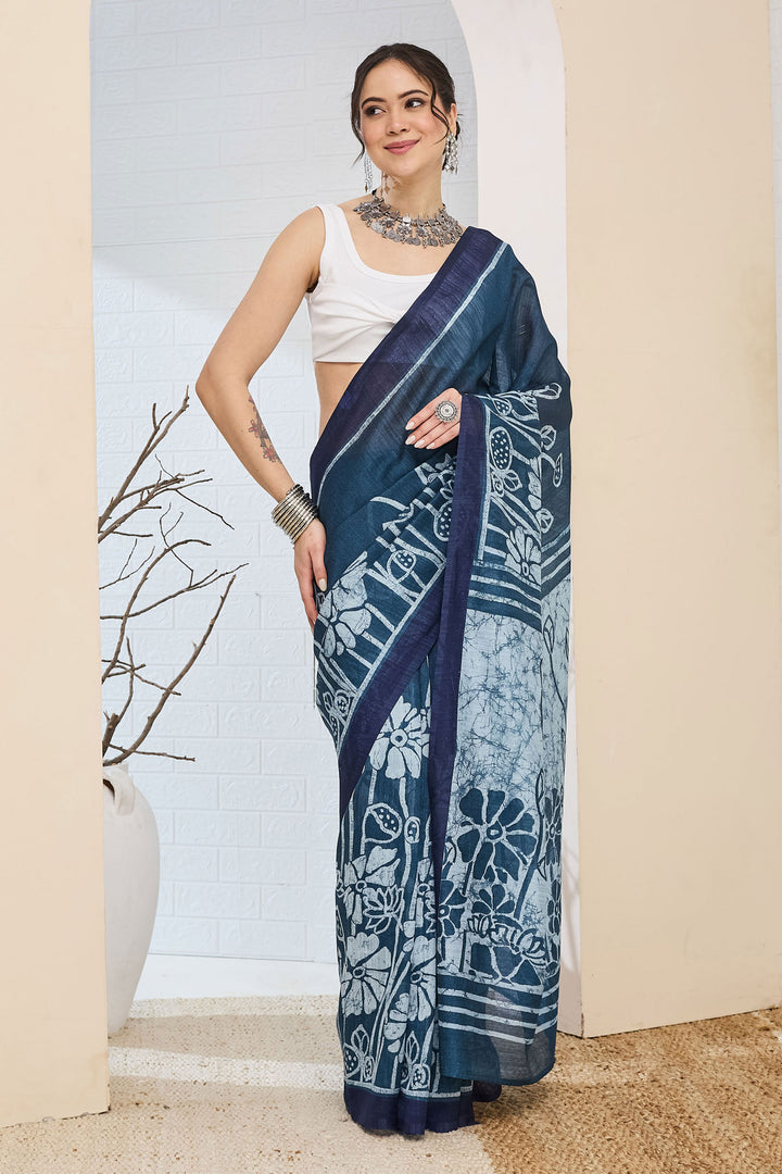 Graceful Blue Color Silk Saree With Printed Work