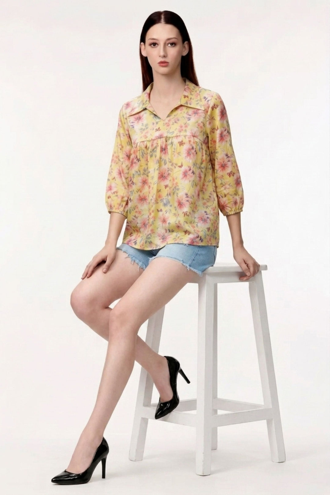 Yellow Color Sober Readymade Short Printed Top | Buy Online India