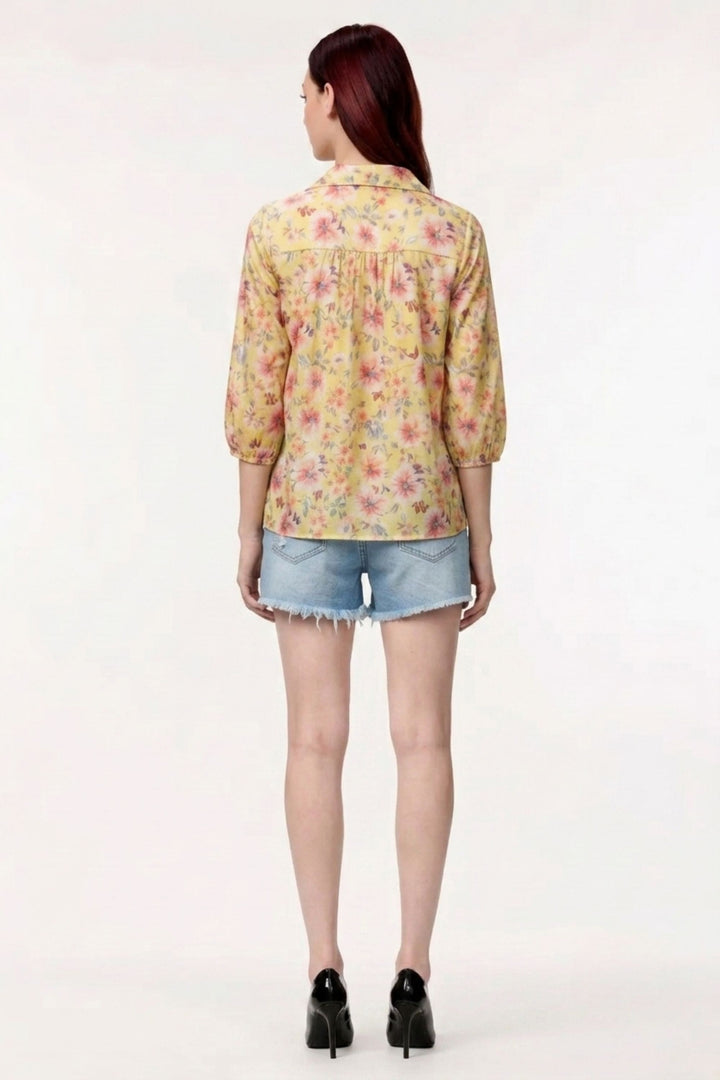 Yellow Color Sober Readymade Short Printed Top | Buy Online India
