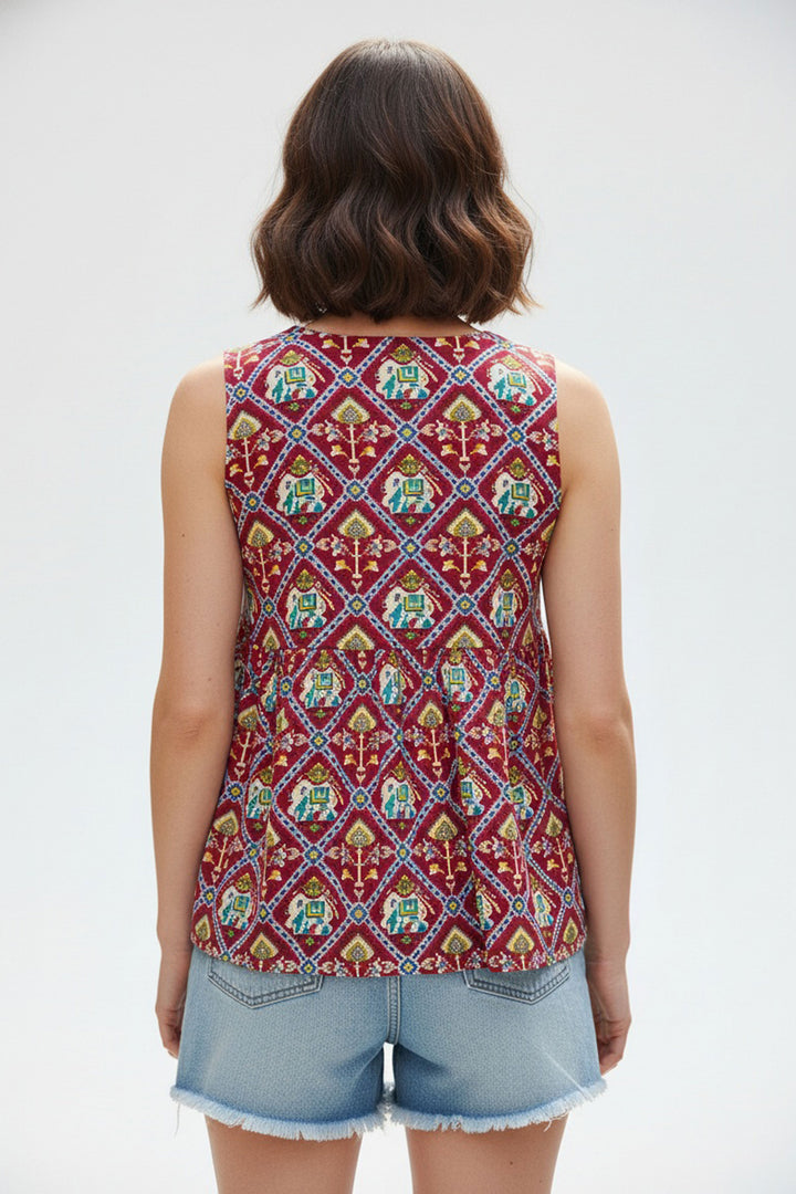 Maroon Color Stunning Readymade Short Printed Top