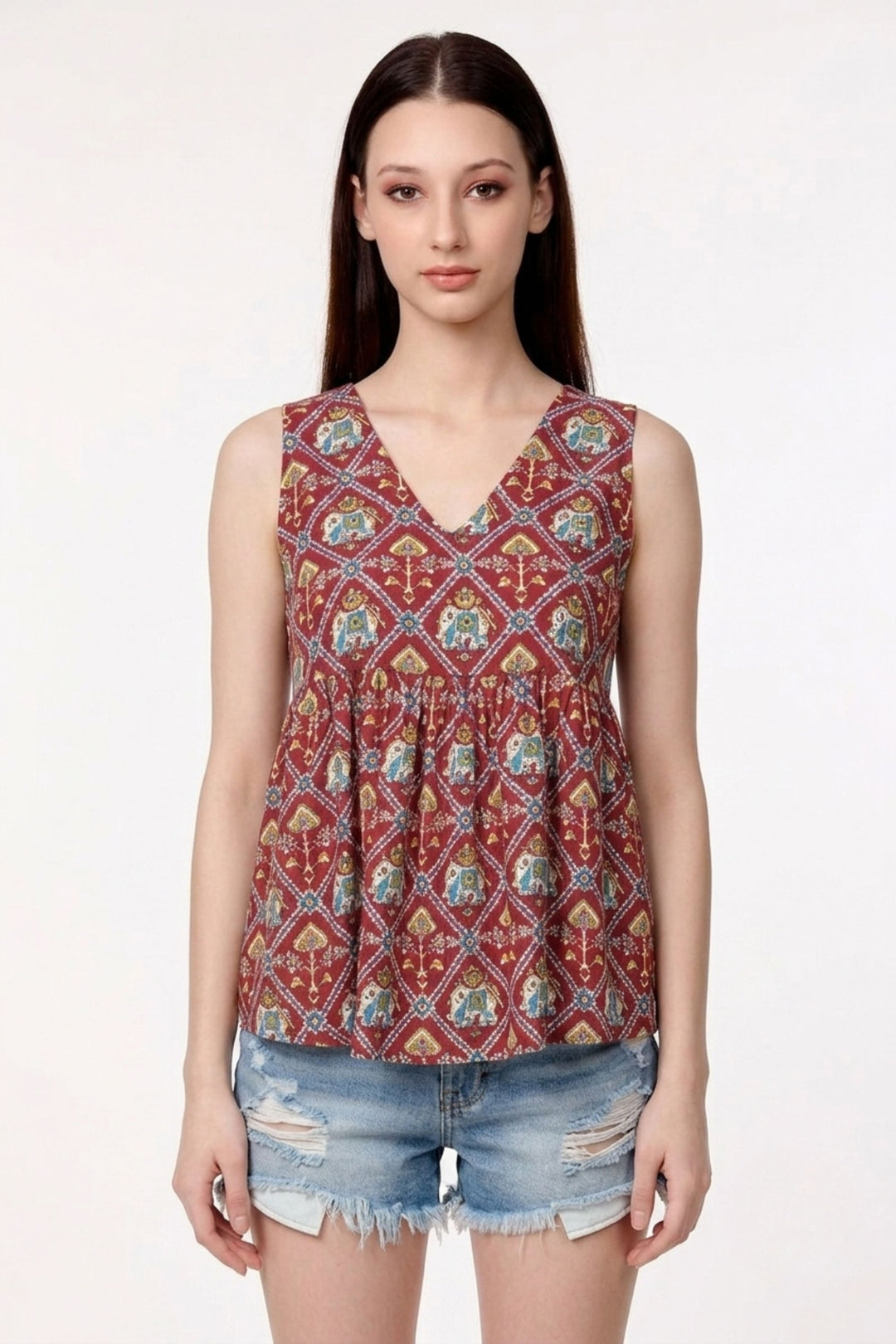 Maroon Color Stunning Readymade Short Printed Top | Buy Online India