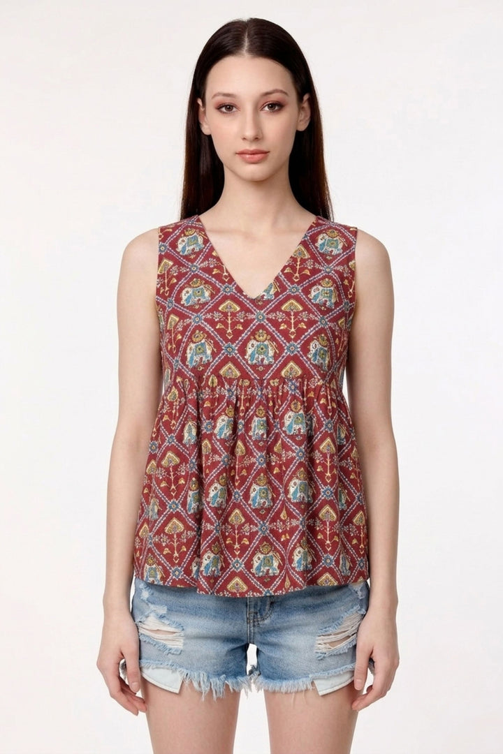 Maroon Color Stunning Readymade Short Printed Top | Buy Online India