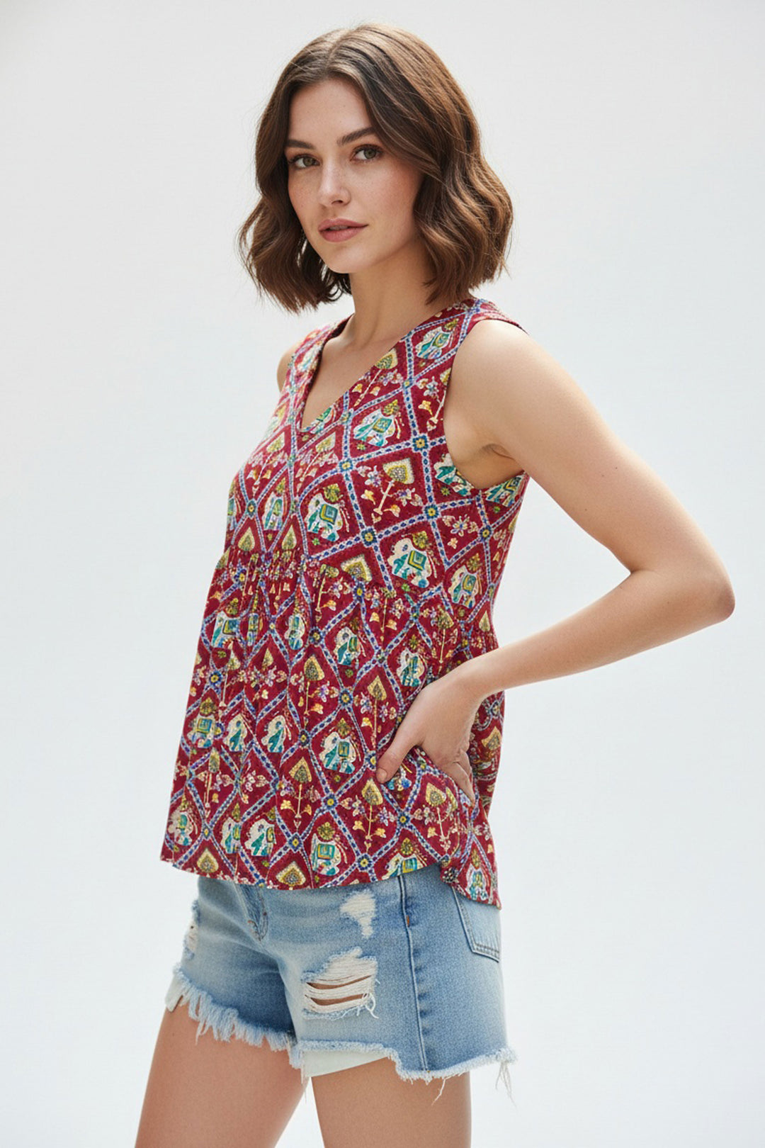 Maroon Color Stunning Readymade Short Printed Top
