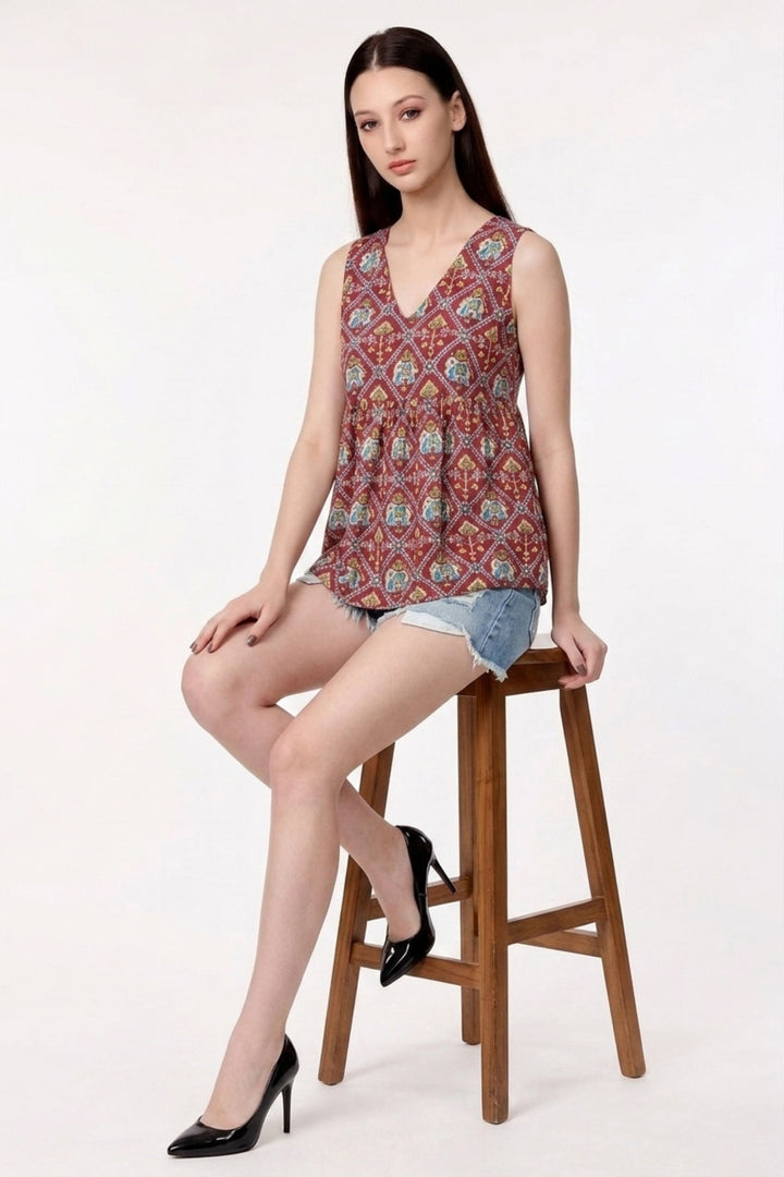 Maroon Color Stunning Readymade Short Printed Top | Buy Online India