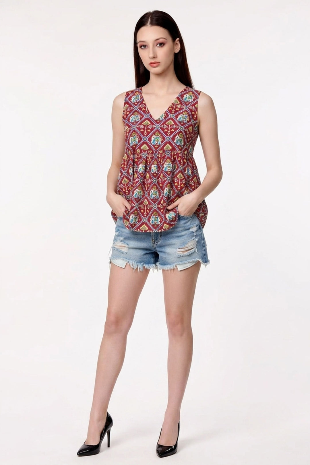 Maroon Color Stunning Readymade Short Printed Top | Buy Online India