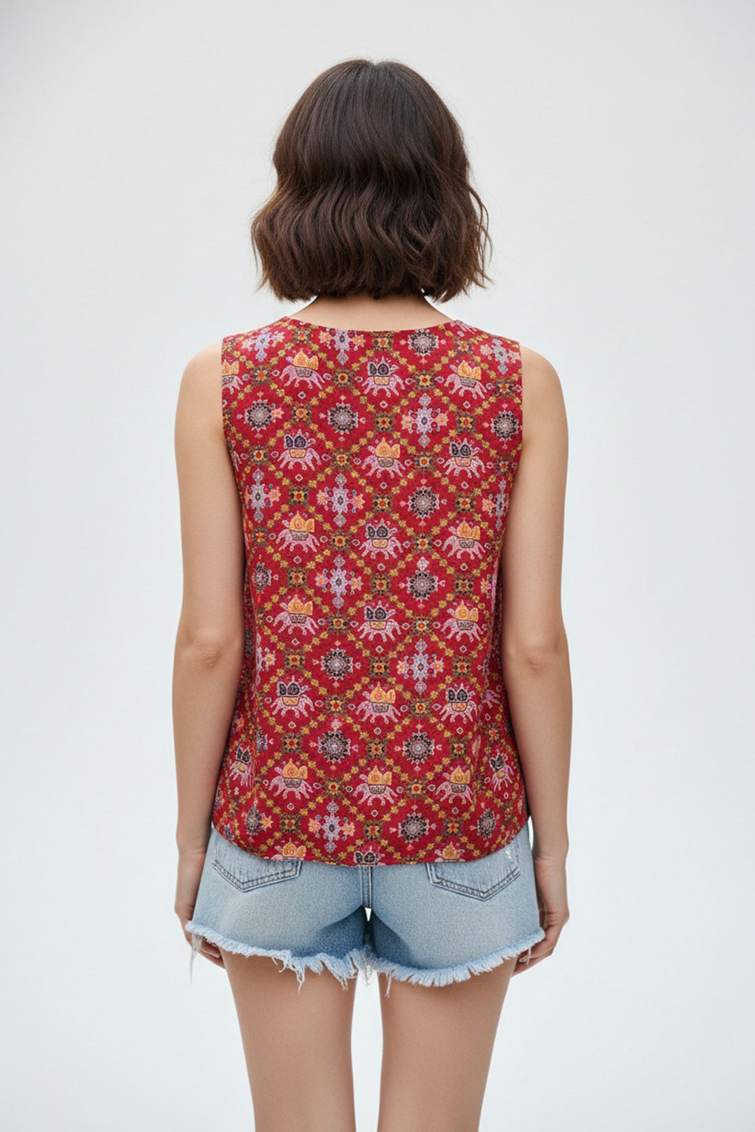 Beguiling Red Color Readymade Short Printed Top