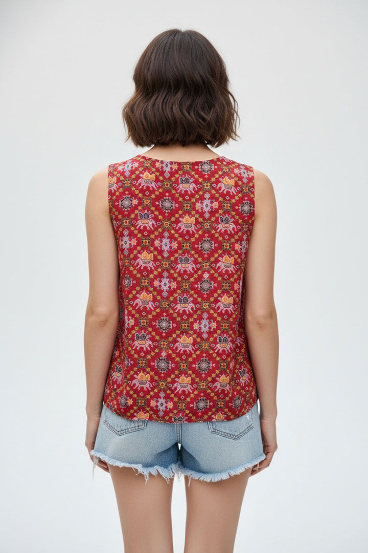 Beguiling Red Color Readymade Short Printed Top