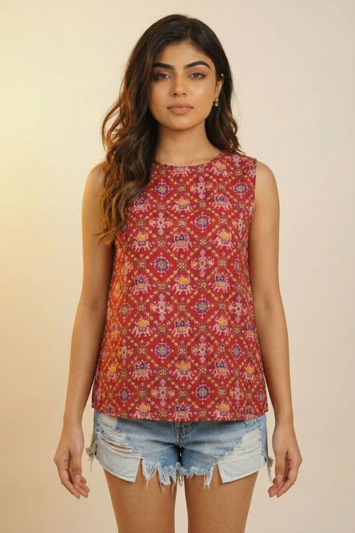 Beguiling Red Color Readymade Short Printed Top | Buy Online India