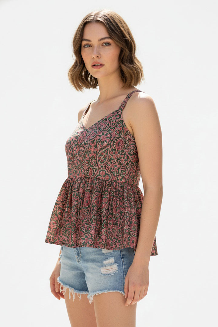 Tempting Green Color Readymade Short Printed Top