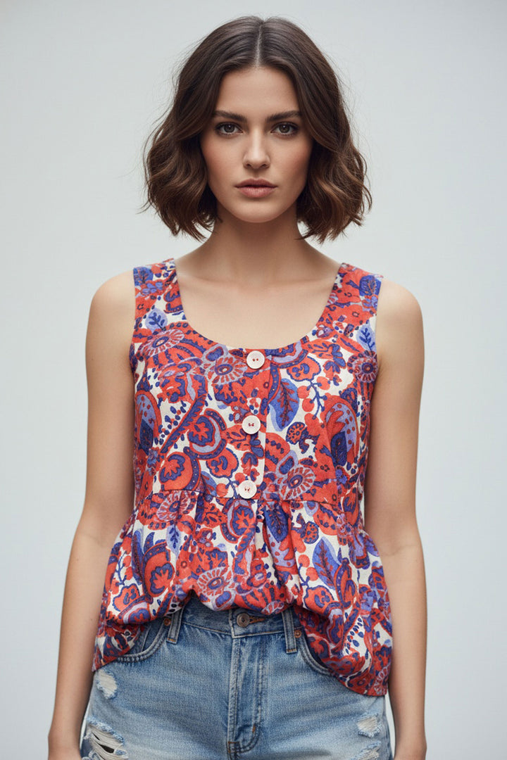 Engaging Orange Color Readymade Short Printed Top