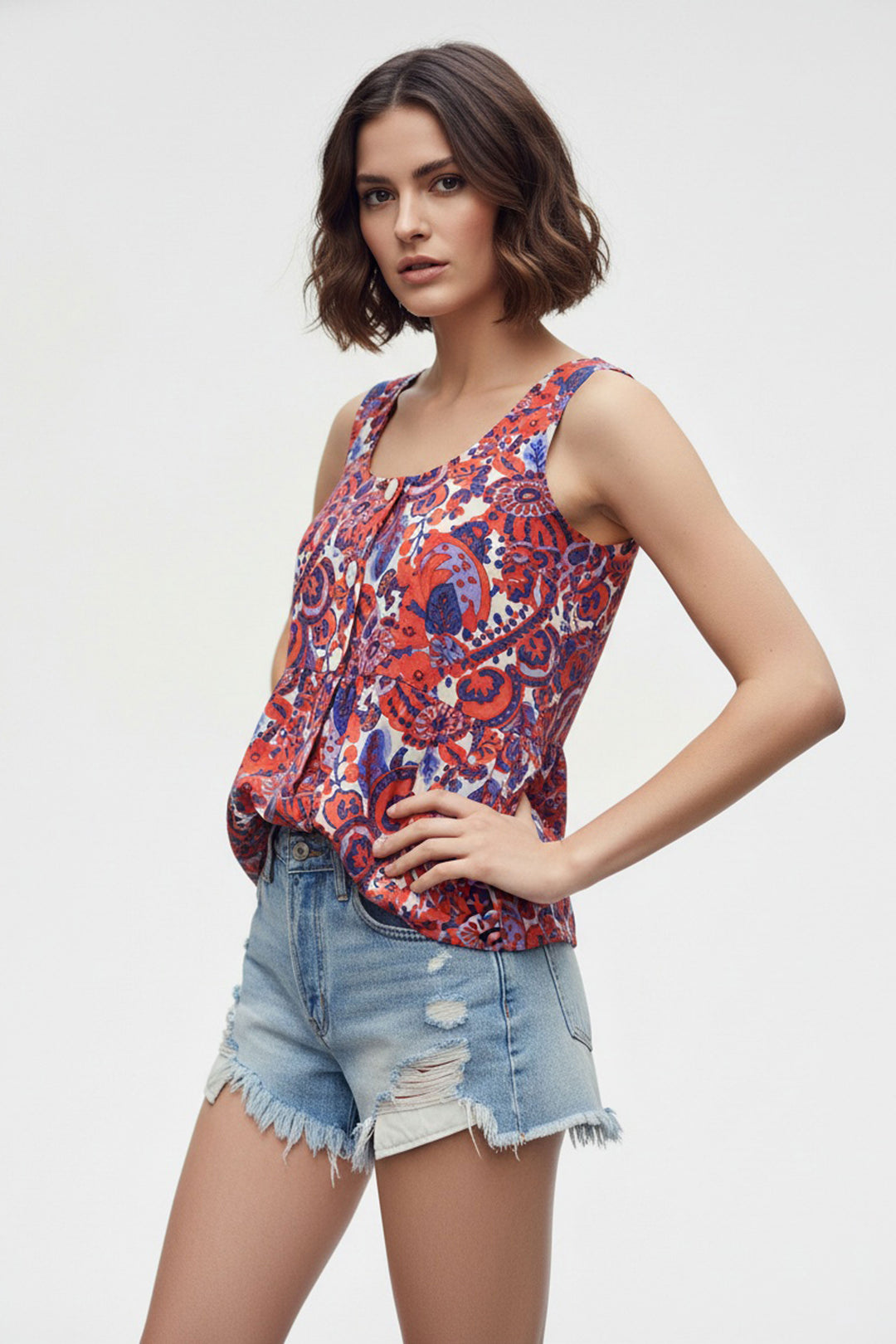 Engaging Orange Color Readymade Short Printed Top