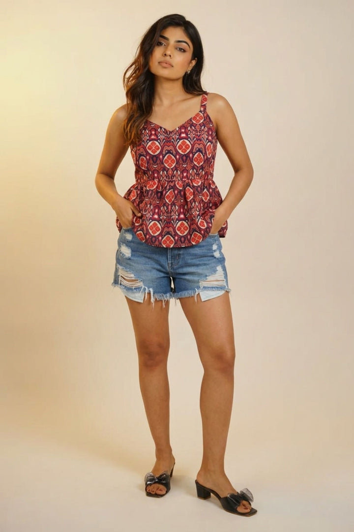 Trendy Blue Color Readymade Short Printed Top | Buy Online India