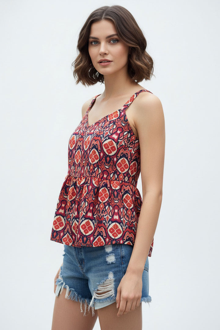 Trendy Blue Color Readymade Short Printed Top