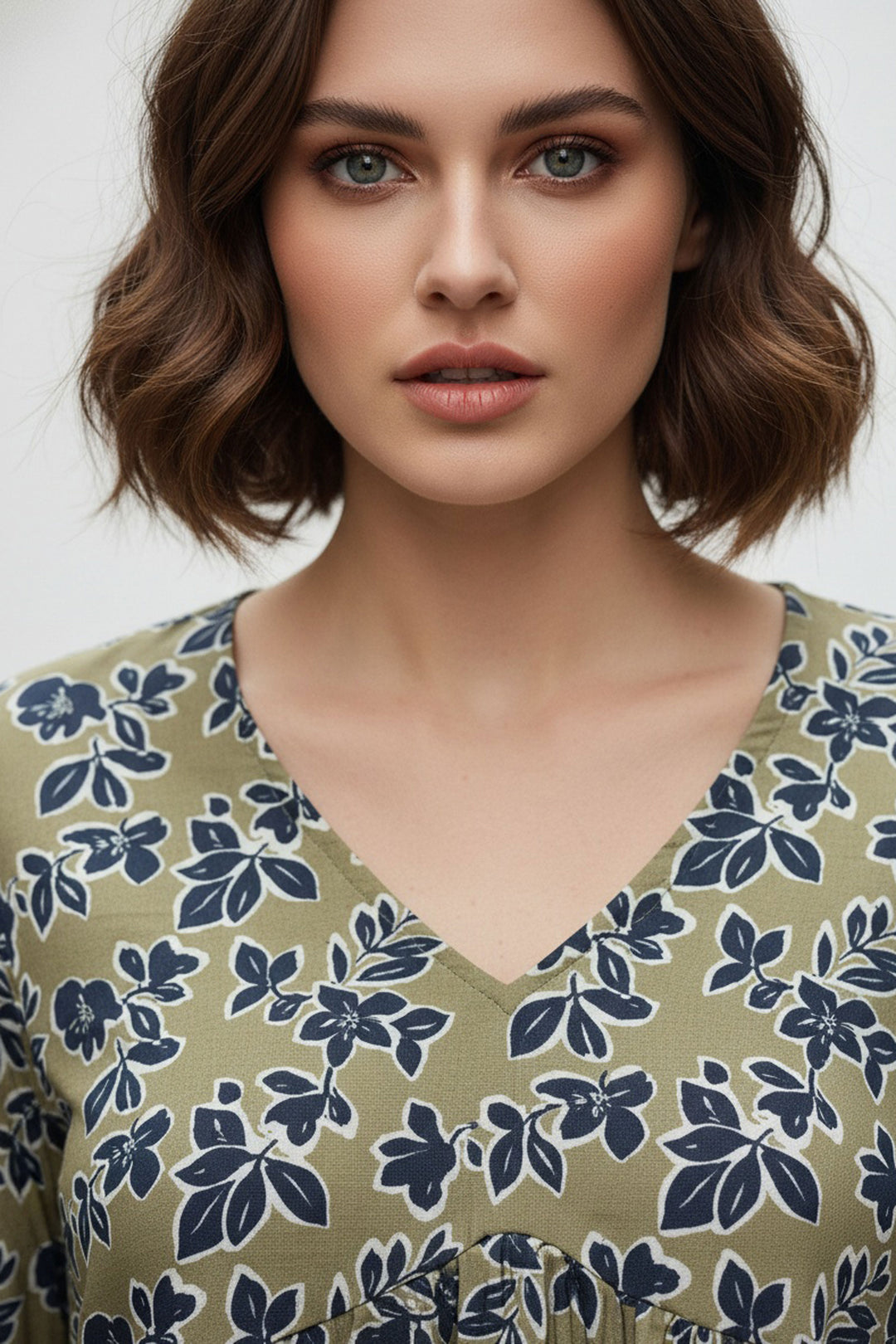 Soothing Green Color Readymade Short Printed Top