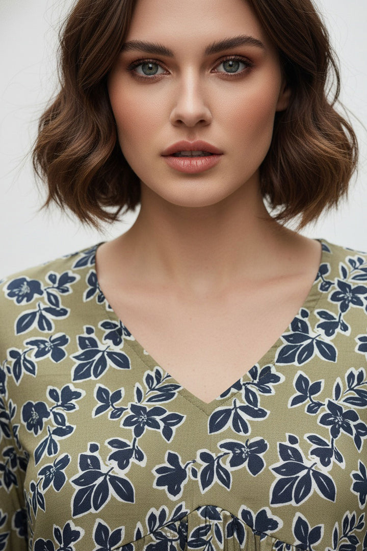 Soothing Green Color Readymade Short Printed Top