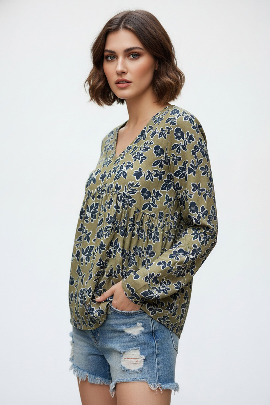 Soothing Green Color Readymade Short Printed Top