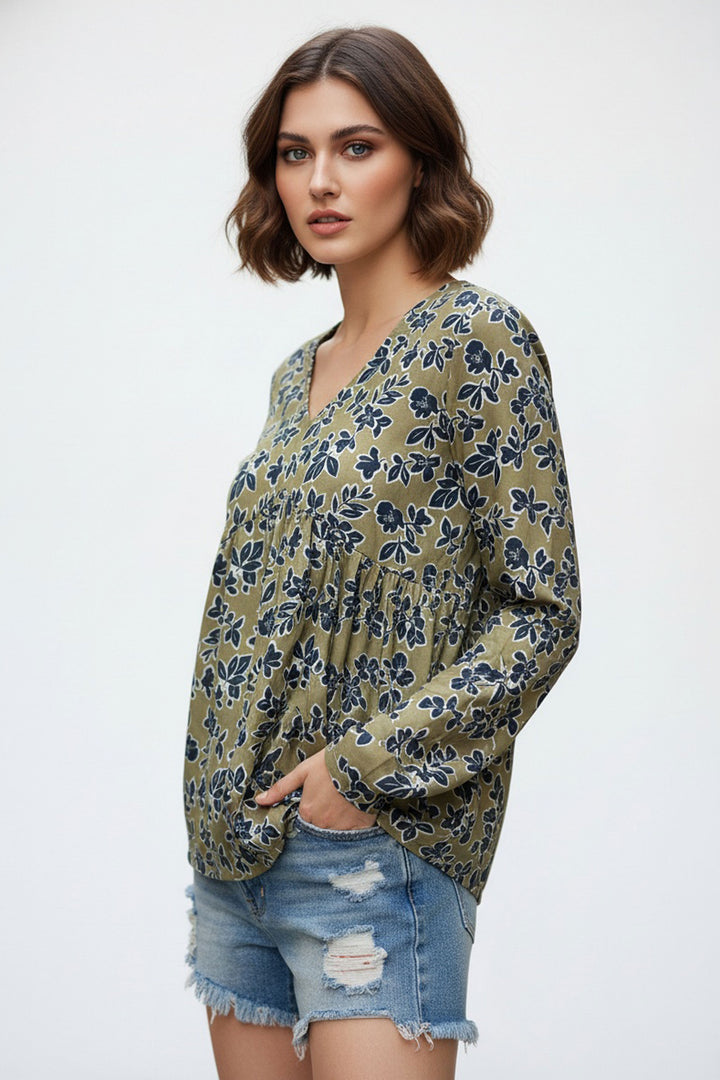 Soothing Green Color Readymade Short Printed Top