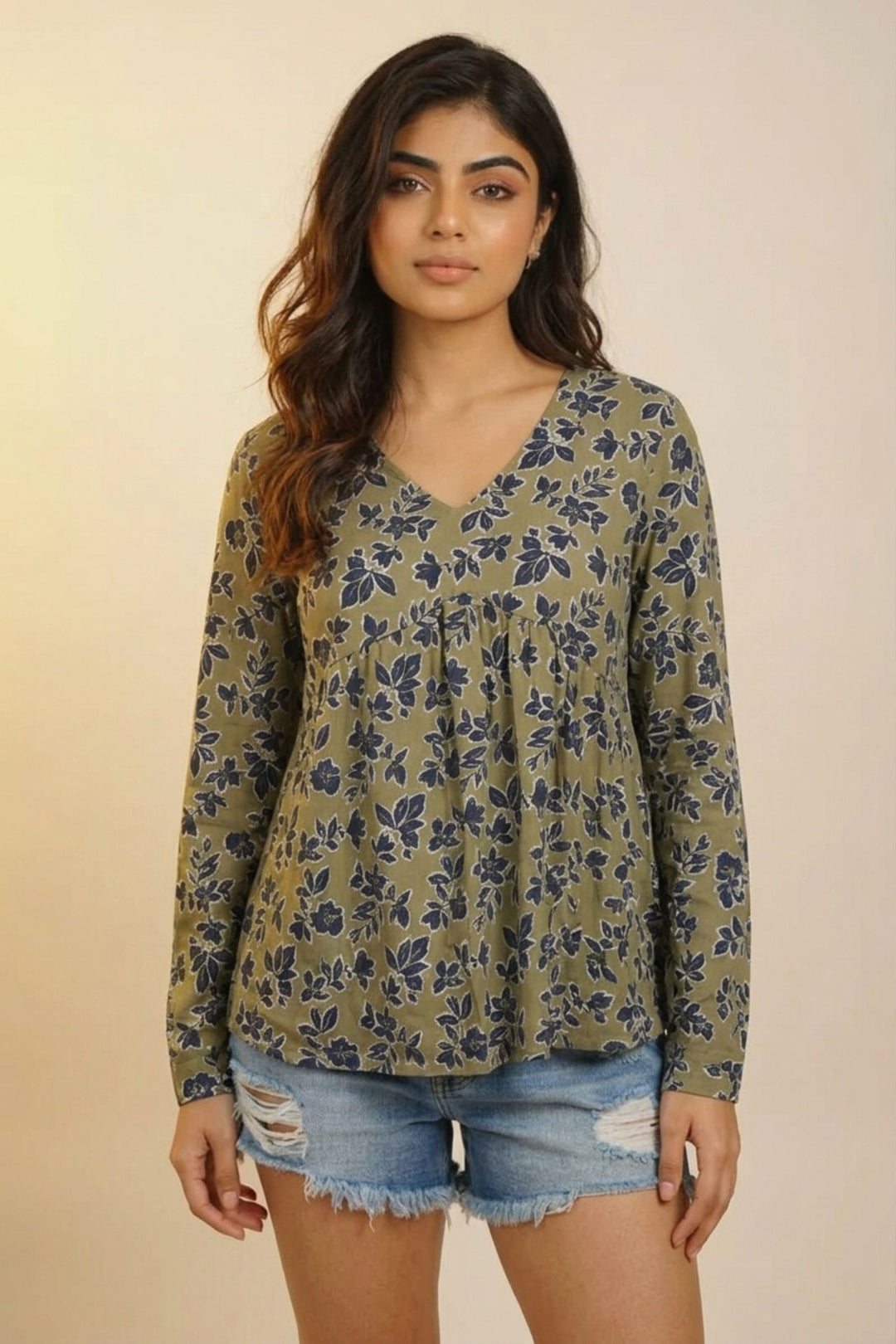 Soothing Green Color Readymade Short Printed Top | Buy Online India