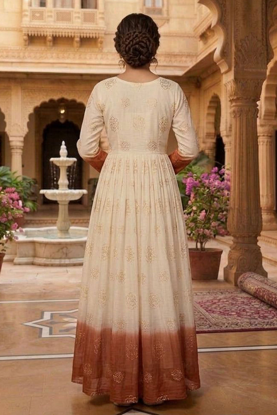 Trendy Orange Color Readymade Sequine Embroidered Gown