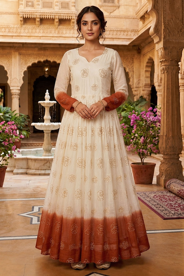Trendy Orange Color Readymade Sequine Embroidered Gown