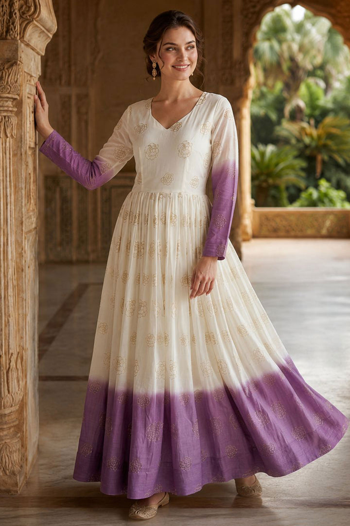 Attrective Purple Color Readymade Sequine Embroidered Gown
