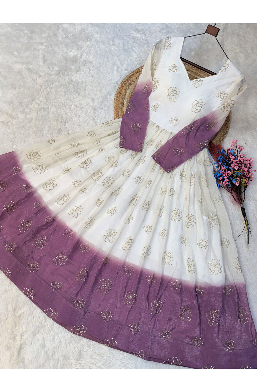 Attrective Purple Color Readymade Sequine Embroidered Gown