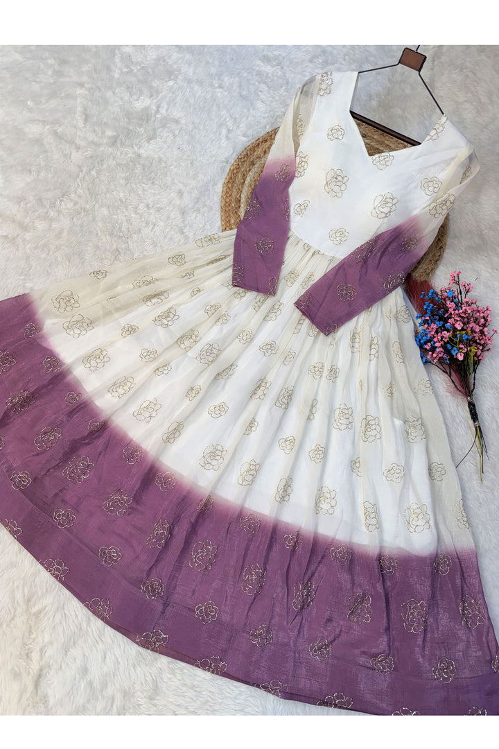 Attrective Purple Color Readymade Sequine Embroidered Gown