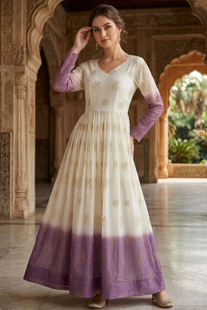 Attrective Purple Color Readymade Sequine Embroidered Gown
