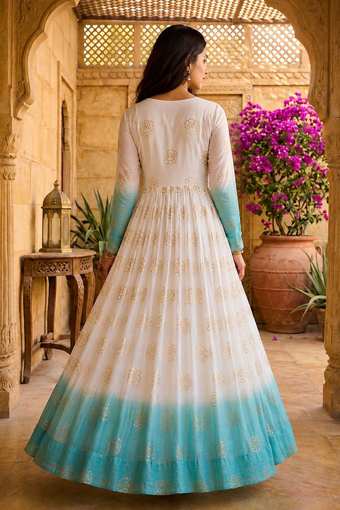 Sky Blue Color Amazing Readymade Sequine Embroidered Gown