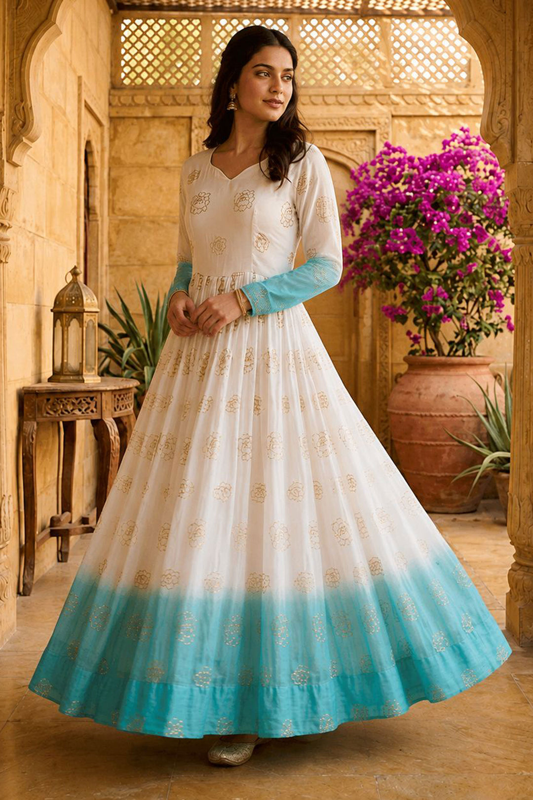 Sky Blue Color Amazing Readymade Sequine Embroidered Gown