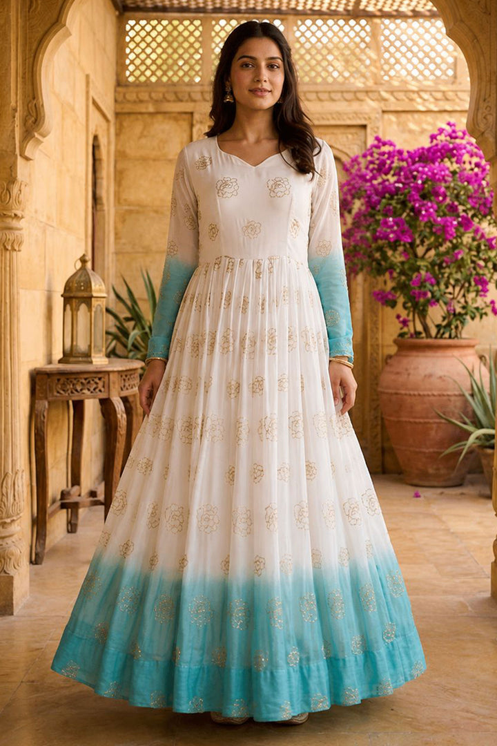 Sky Blue Color Amazing Readymade Sequine Embroidered Gown