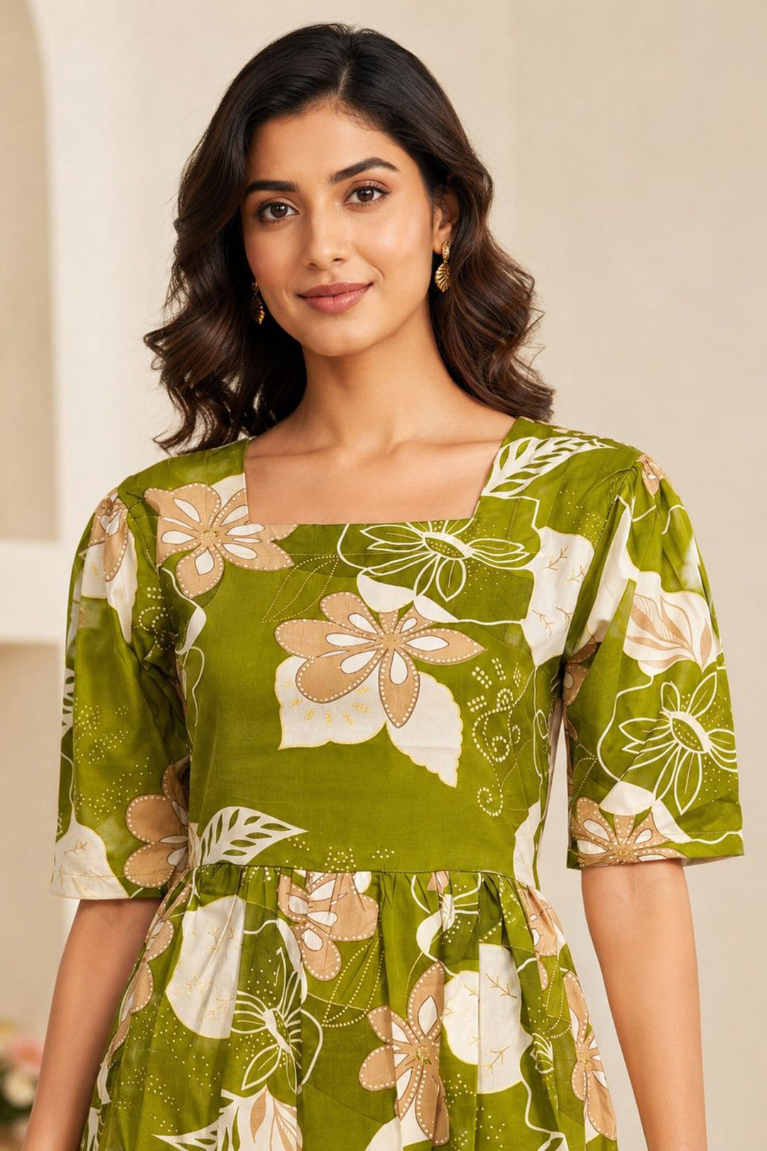 Stylish Cotton Green Readymade Long Kurti