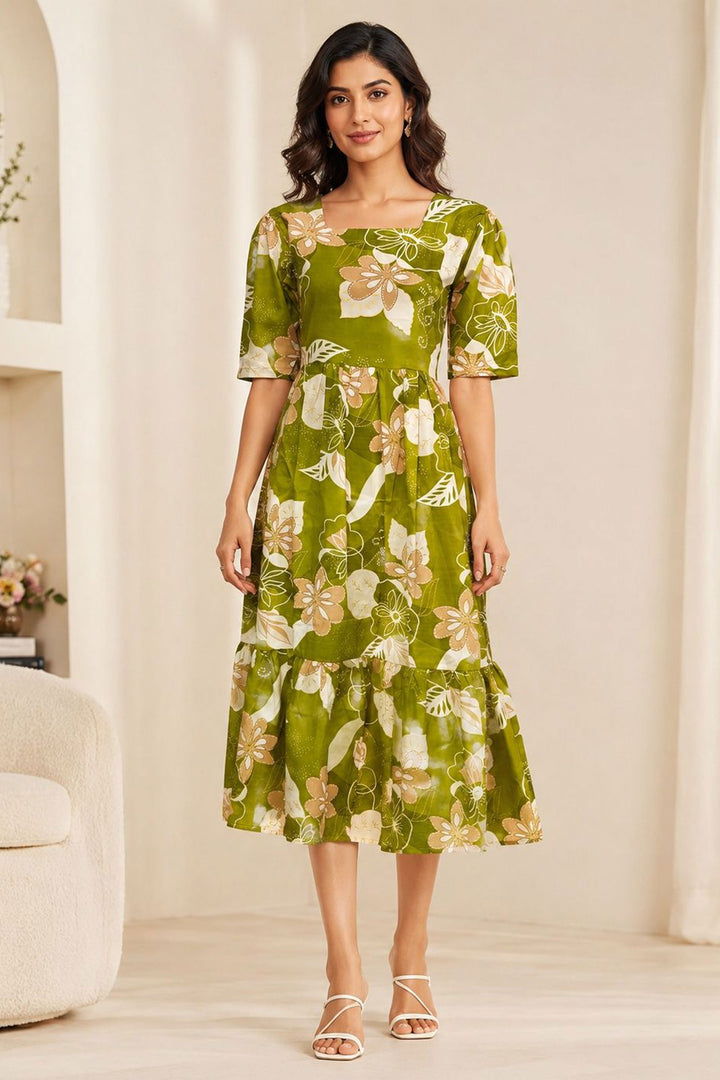 Stylish Cotton Green Readymade Long Kurti