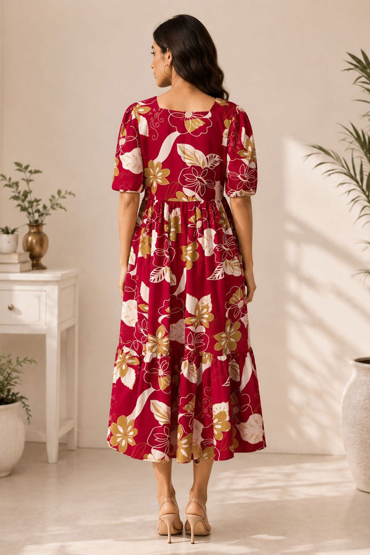 Red Delicate Readymade Cotton Long Kurti