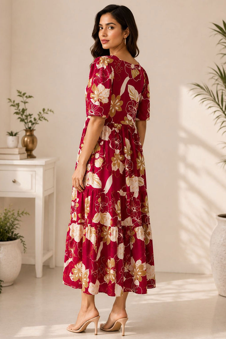 Red Delicate Readymade Cotton Long Kurti