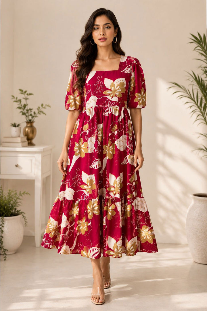 Red Delicate Readymade Cotton Long Kurti