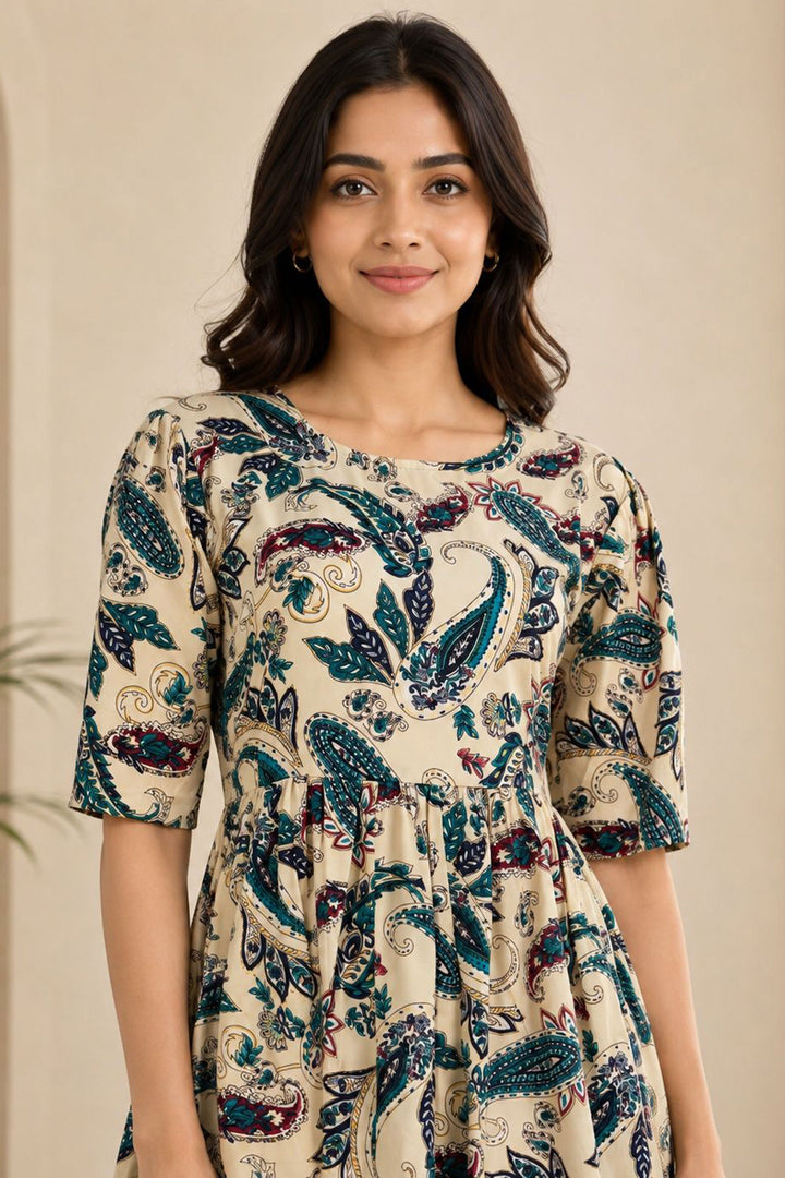 Amazing Teal Color Rayon Readymade Long Kurti