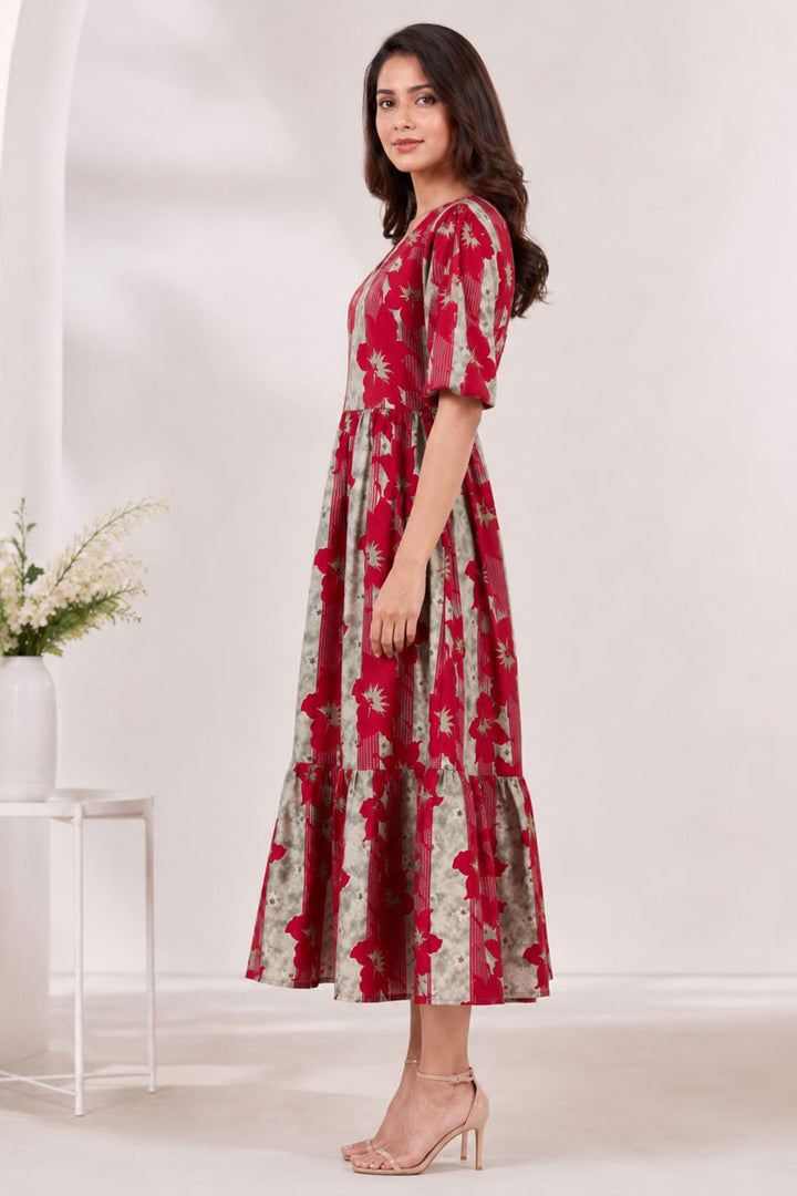 Graceful Rayon Red Readymade Long Kurti