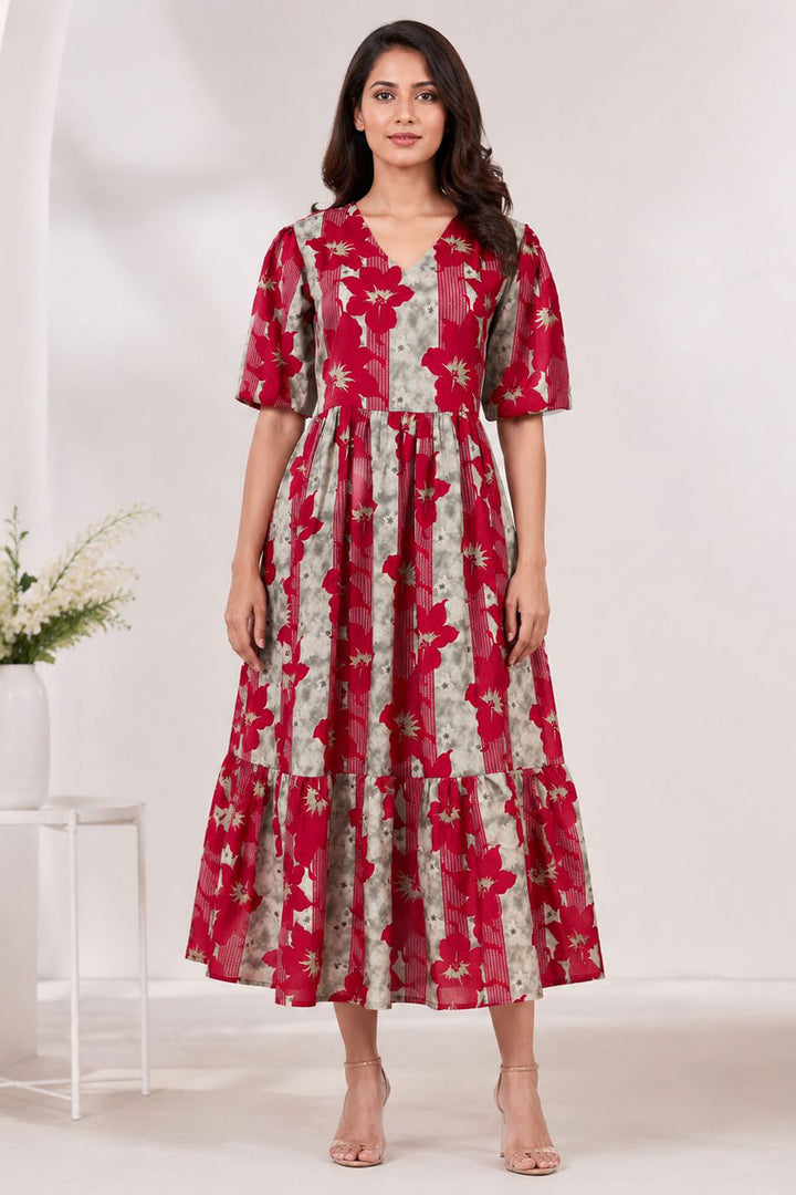Graceful Rayon Red Readymade Long Kurti
