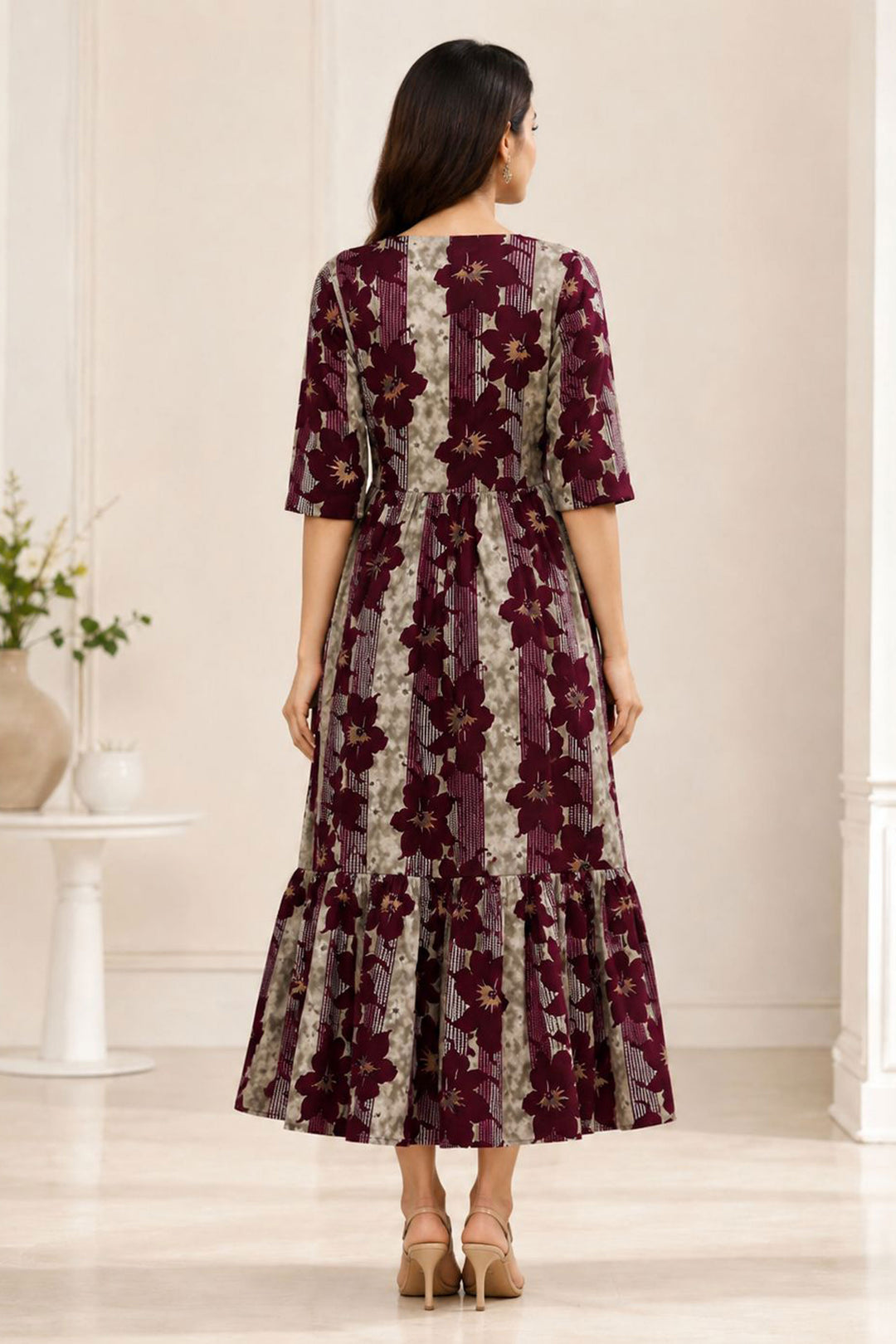 Wine Color Rayon Attractive Readymade Long Kurti