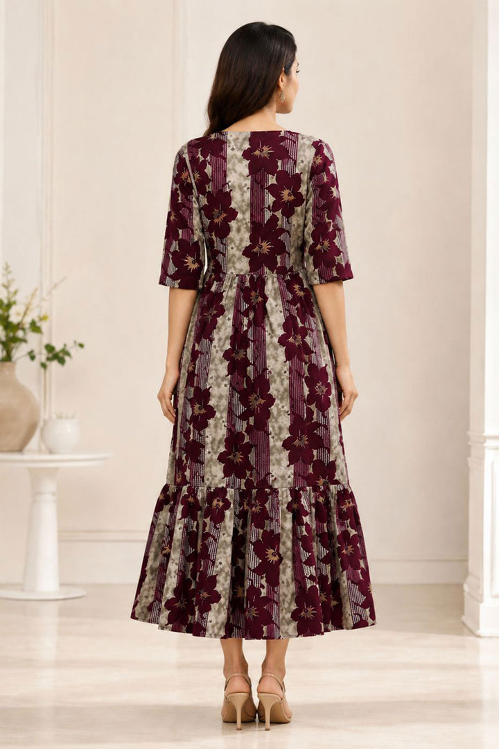 Wine Color Rayon Attractive Readymade Long Kurti