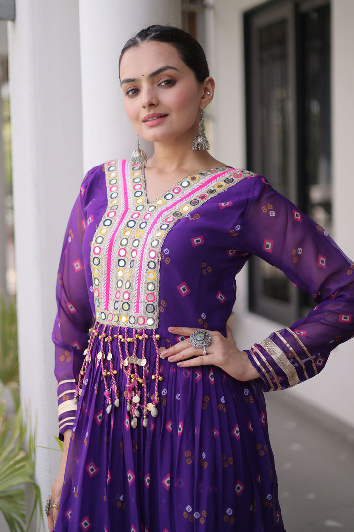Purple Georgette Readymade Laheriya Printed Gown