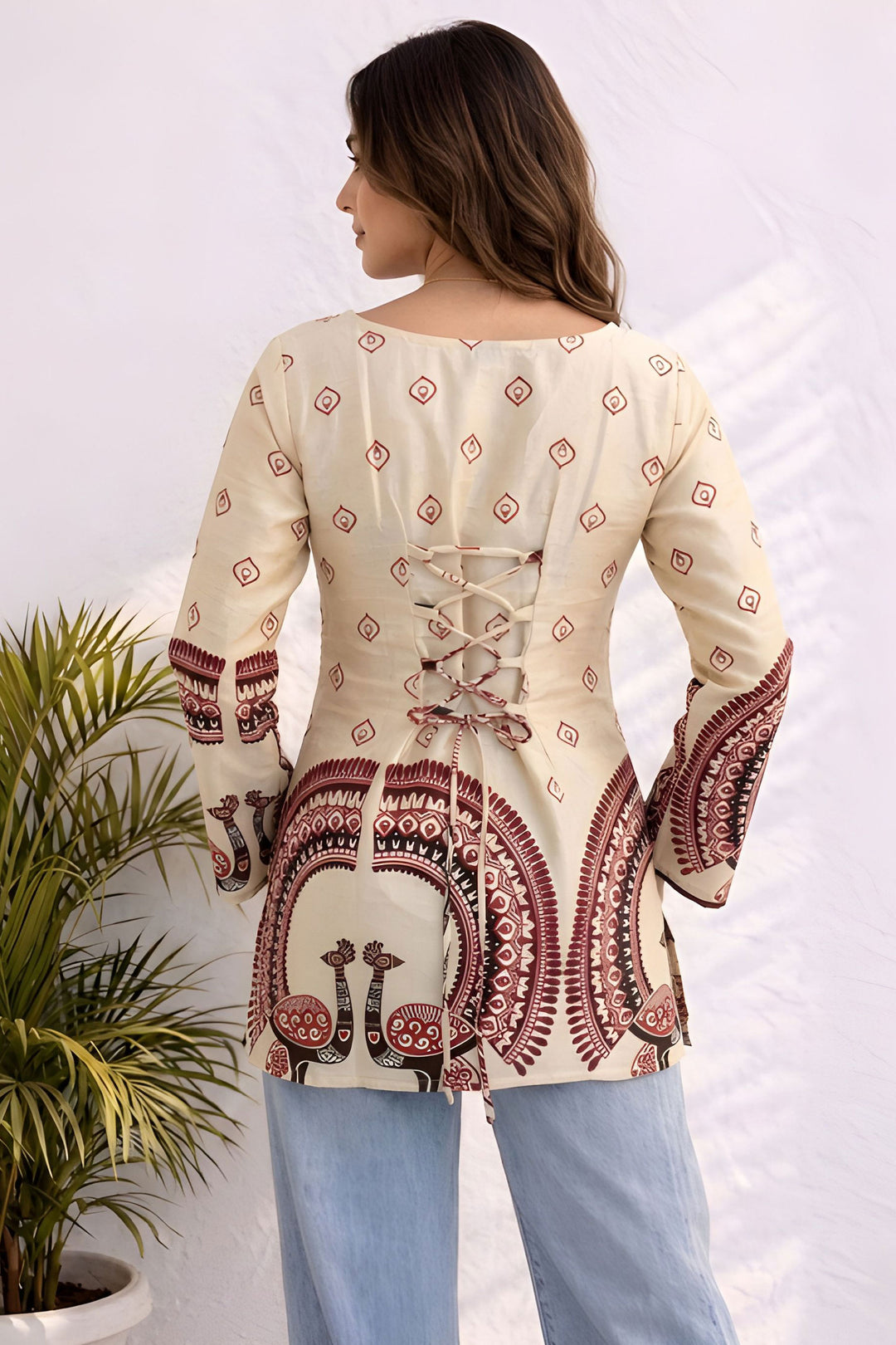 Kalamkari Printed Off White Readymade Short Kurti