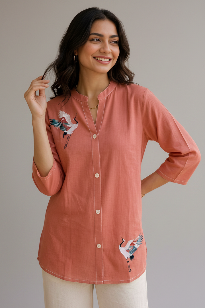 Graceful Peach Floral Printed Readymade Short Kurti | Buy Online India