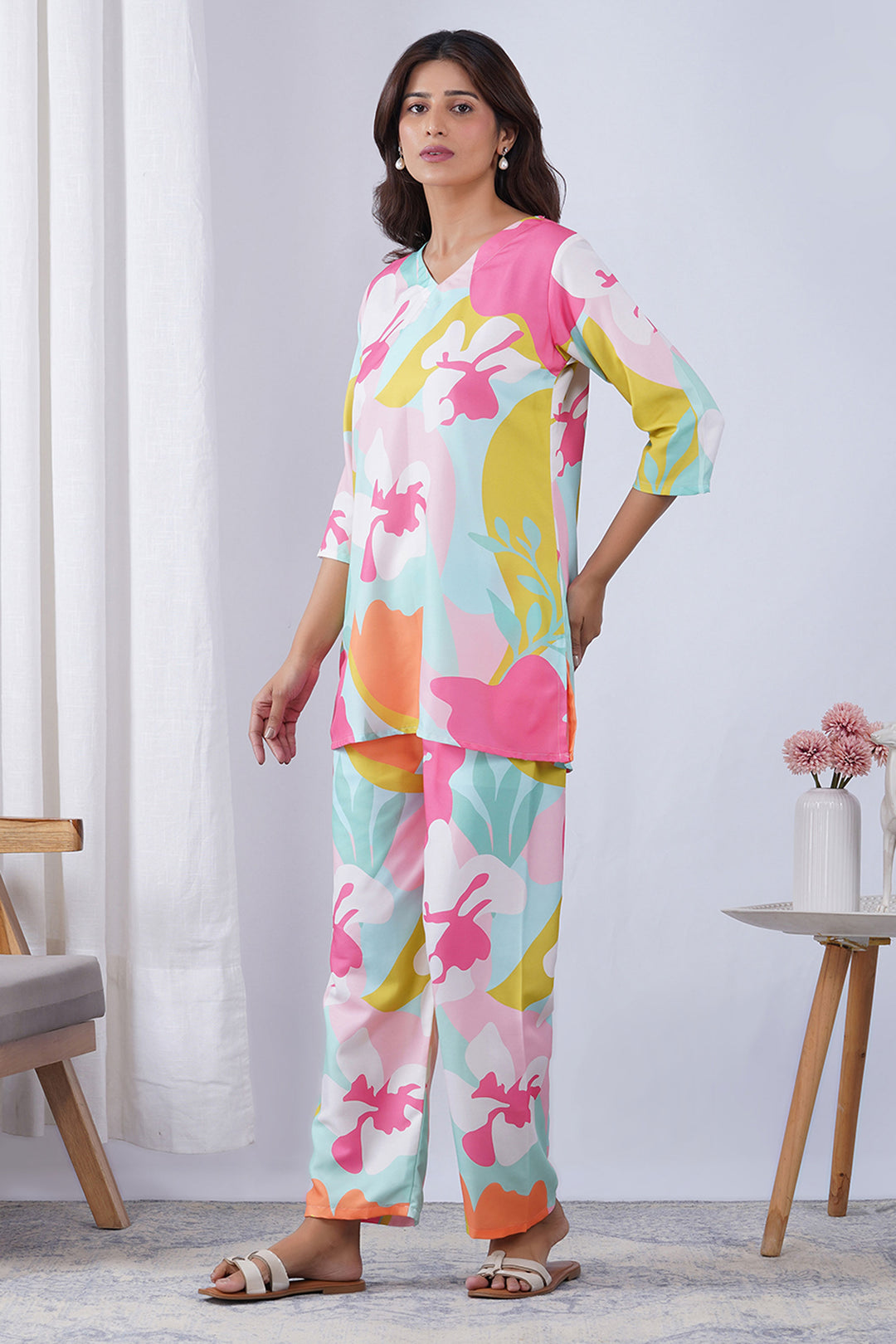 Multi Color Printed Rayon Fabric Co-Ord Set