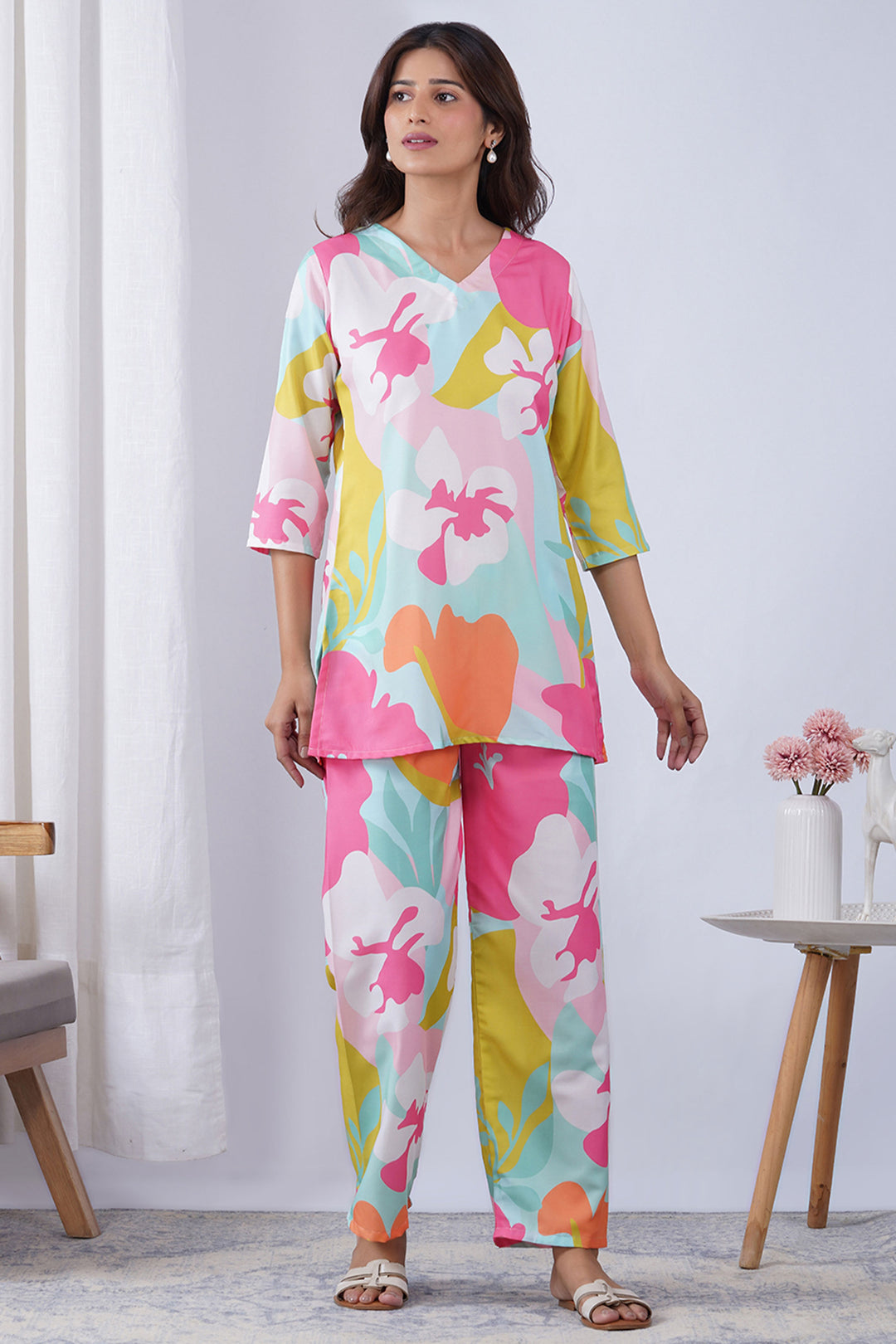 Multi Color Printed Rayon Fabric Co-Ord Set