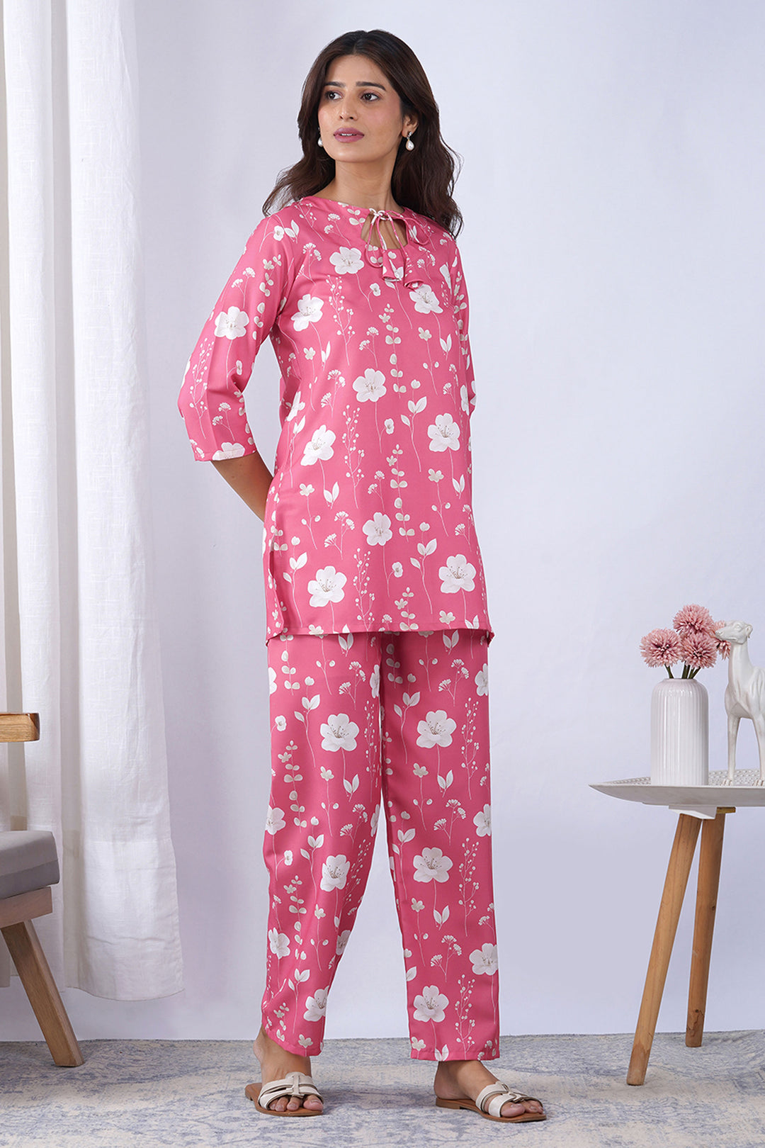 Pink Printed Rayon Fabric Co-Ord Set